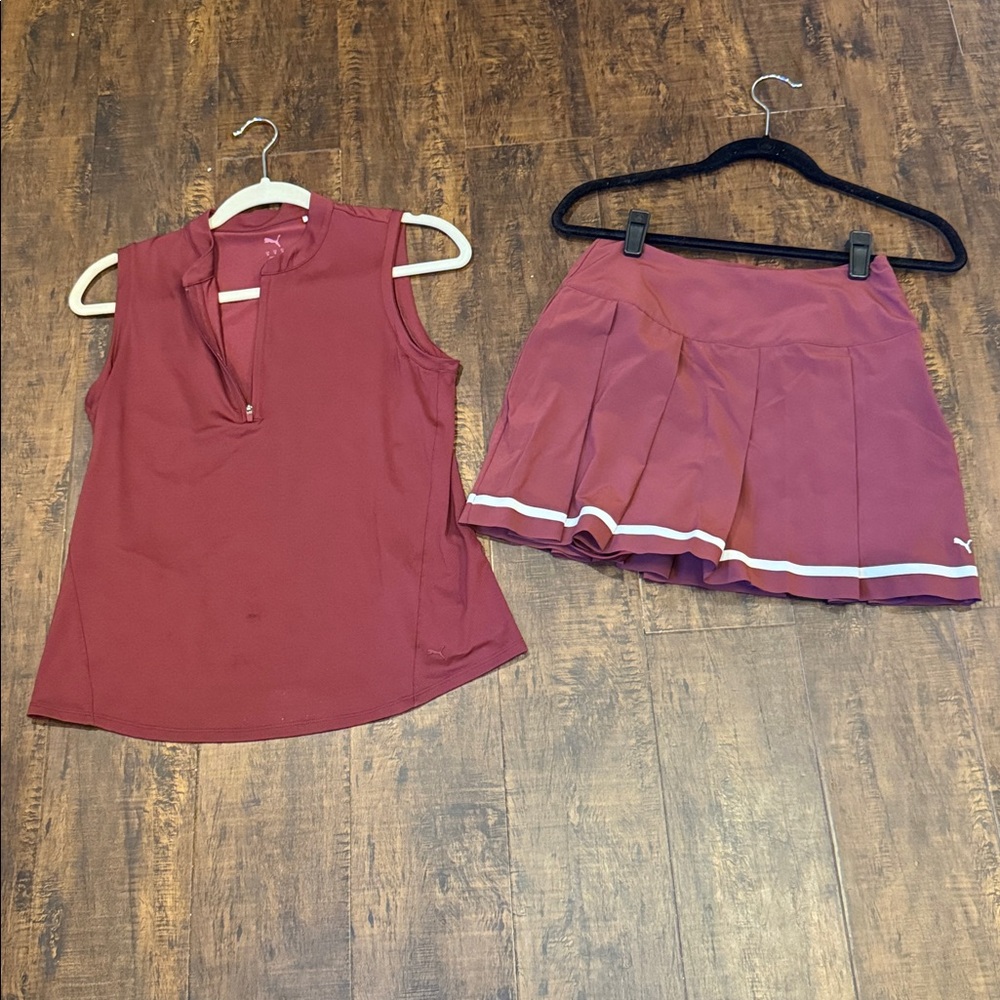 Puma active women’s outfit, small squart and medium tank. Maroon
